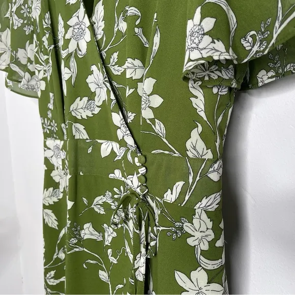 Moon River Green Floral Ruffle Wrap Midi Dress Size S