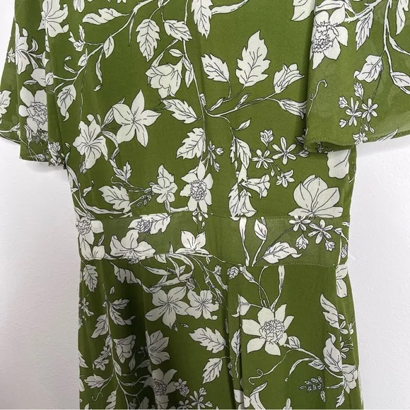 Moon River Green Floral Ruffle Wrap Midi Dress Size S