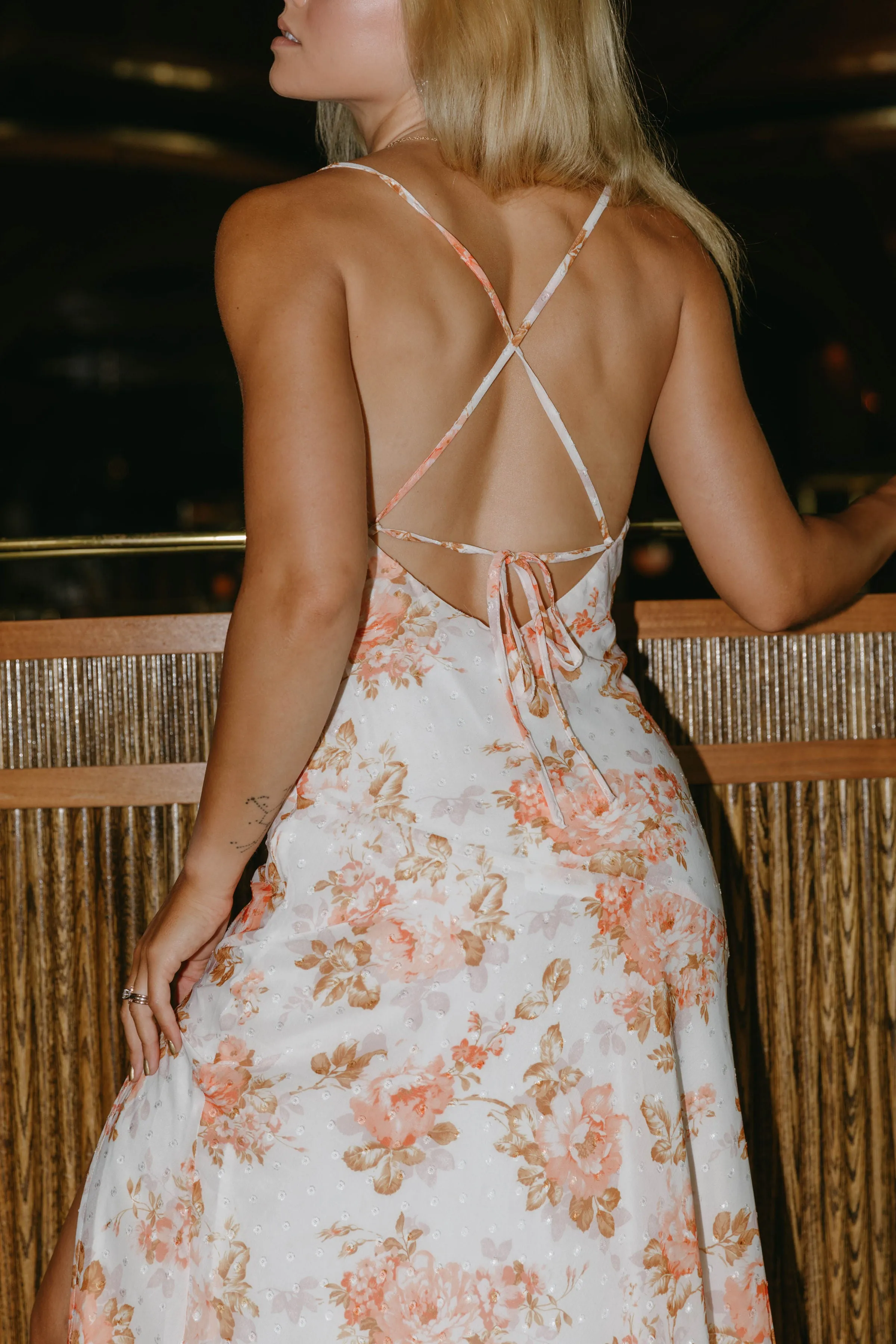 My Cherie Amour Peach Floral Midi Dress
