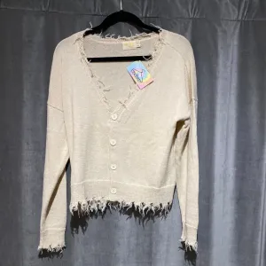 NATION Ltd Cream Cardigan Sweater with Unfinished Hem