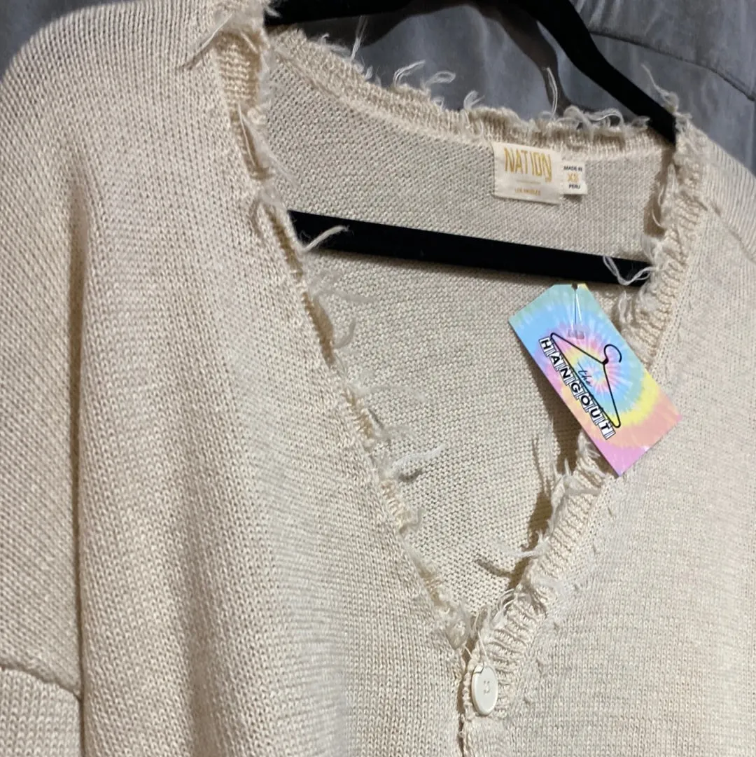 NATION Ltd Cream Cardigan Sweater with Unfinished Hem
