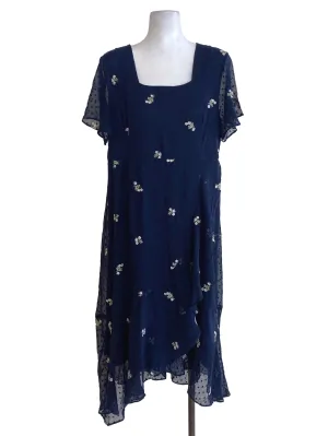 Navy Blue Floral Wrap Dress