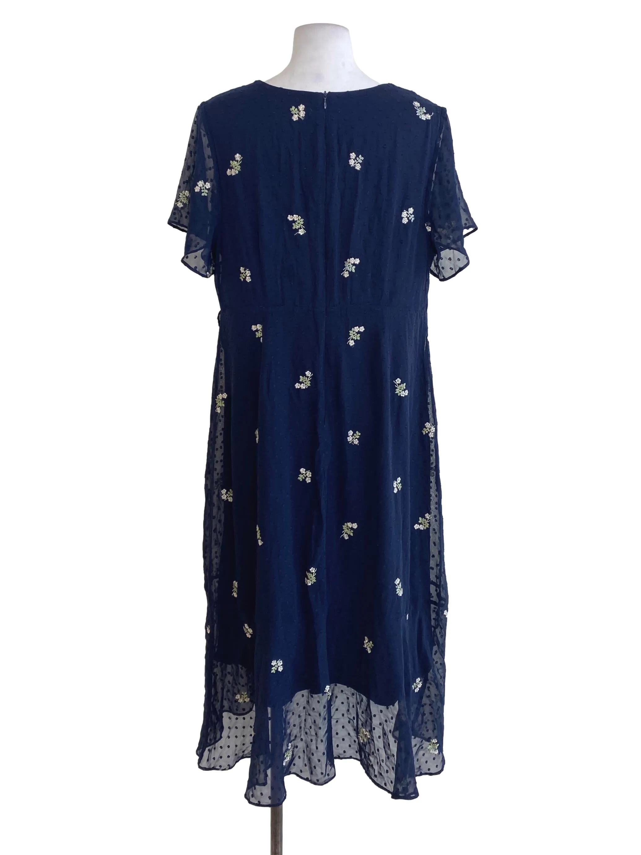 Navy Blue Floral Wrap Dress
