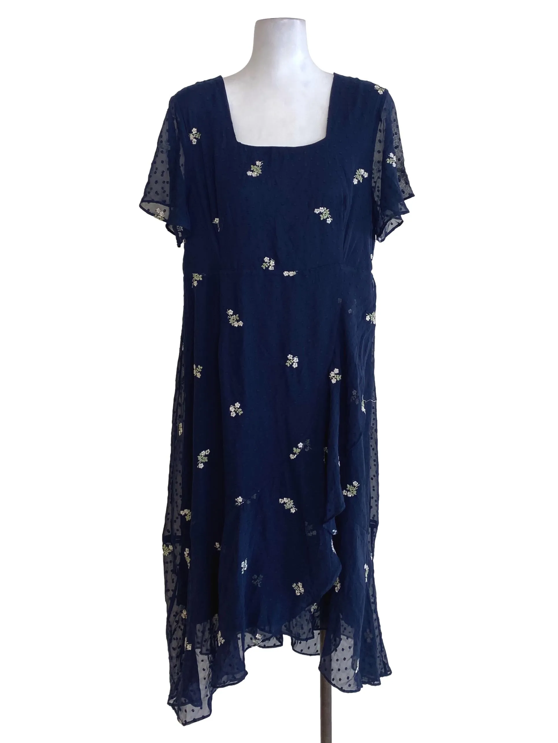 Navy Blue Floral Wrap Dress