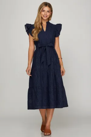 Navy Eyelet Midi