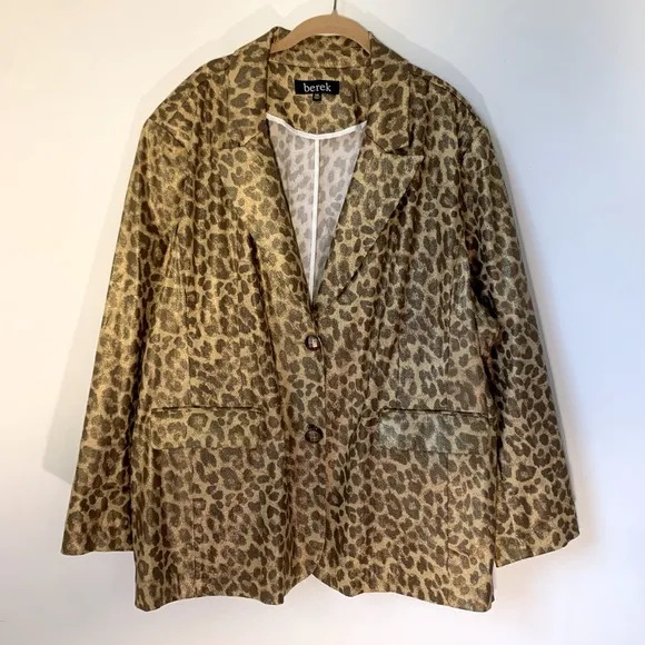 New Berek Gold Leopard Shimmer Coated Blazer