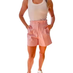 NEW DOLCE CABO vegan leather paperbag shorts in soft pink