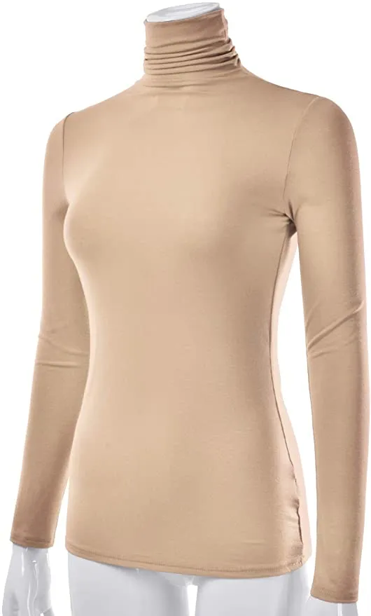 New EIMIN Women's Long Sleeve Lightweight Pullover Slim Turtleneck in Taupe, Sz M! Retails $68 