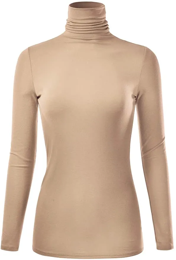 New EIMIN Women's Long Sleeve Lightweight Pullover Slim Turtleneck in Taupe, Sz M! Retails $68 