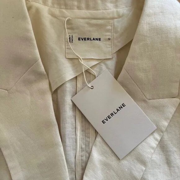 NEW Everlane The Linen Double Breasted Blazer 'Bone' Cream Ivory Size 12 NWT