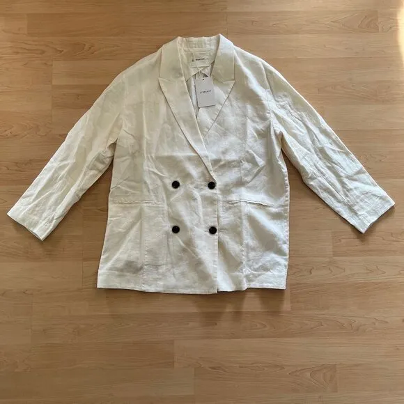 NEW Everlane The Linen Double Breasted Blazer 'Bone' Cream Ivory Size 12 NWT