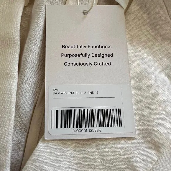 NEW Everlane The Linen Double Breasted Blazer 'Bone' Cream Ivory Size 12 NWT