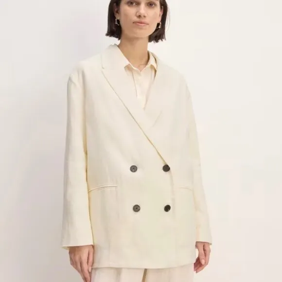 NEW Everlane The Linen Double Breasted Blazer 'Bone' Cream Ivory Size 12 NWT