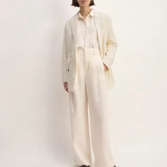 NEW Everlane The Linen Double Breasted Blazer 'Bone' Cream Ivory Size 12 NWT