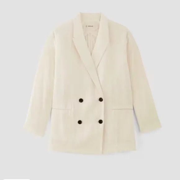 NEW Everlane The Linen Double Breasted Blazer 'Bone' Cream Ivory Size 12 NWT