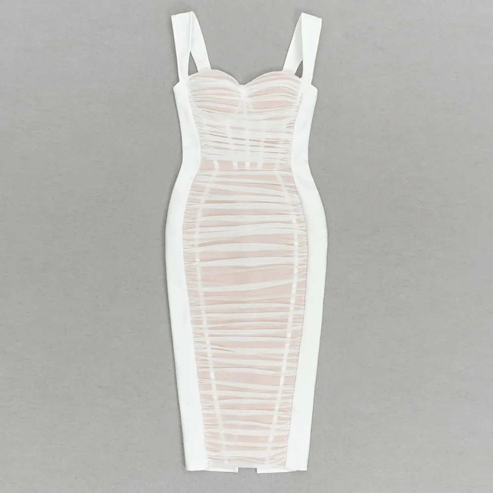 New Fashion Chic Midi Dress Sexy Mesh Patchwork Party Celebrity Clubwear Bodycon Midi Dresses