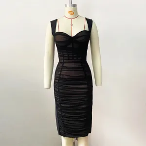 New Fashion Chic Midi Dress Sexy Mesh Patchwork Party Celebrity Clubwear Bodycon Midi Dresses