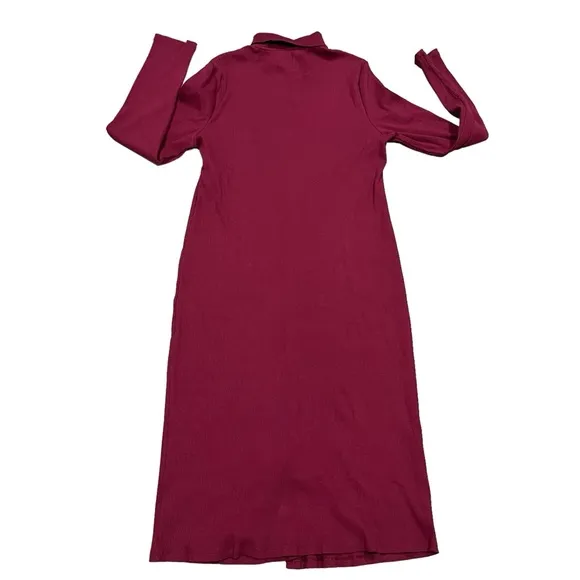 NEW Gap Women’s Burgundy Long Sleeve Rib Knit Button Front Midi Dress size XL T
