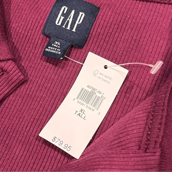 NEW Gap Women’s Burgundy Long Sleeve Rib Knit Button Front Midi Dress size XL T