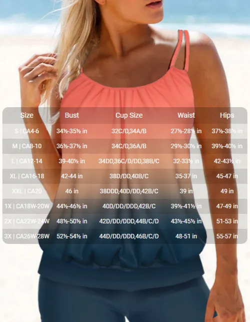 NEW MODLILY® Lightweight Mid Waisted Ombre Coral Tankini Set, Sz L, Retails $65