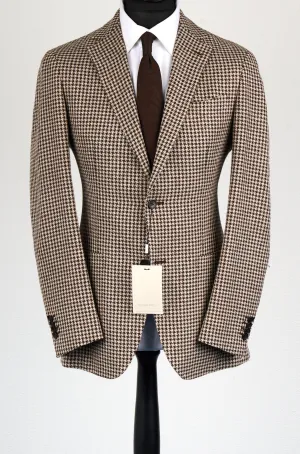 New Suitsupply Havana Brown Houndstooth Linen, Silk, Wool, Cotton Ferla Blazer - Size 34R