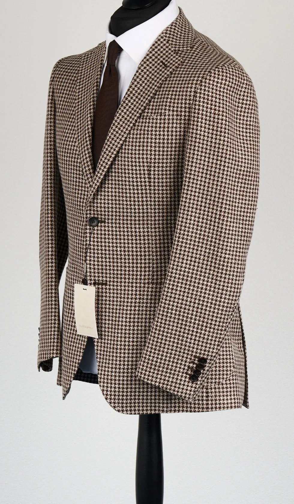 New Suitsupply Havana Brown Houndstooth Linen, Silk, Wool, Cotton Ferla Blazer - Size 34R