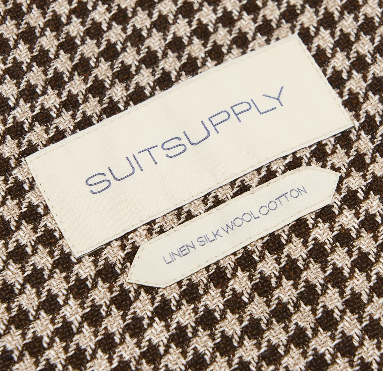 New Suitsupply Havana Brown Houndstooth Linen, Silk, Wool, Cotton Ferla Blazer - Size 34R