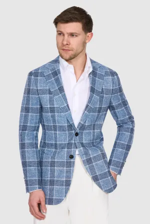 New Suitsupply Havana Light Blue Check Linen, Silk, Cotton Blazer - Size 36R and 38R