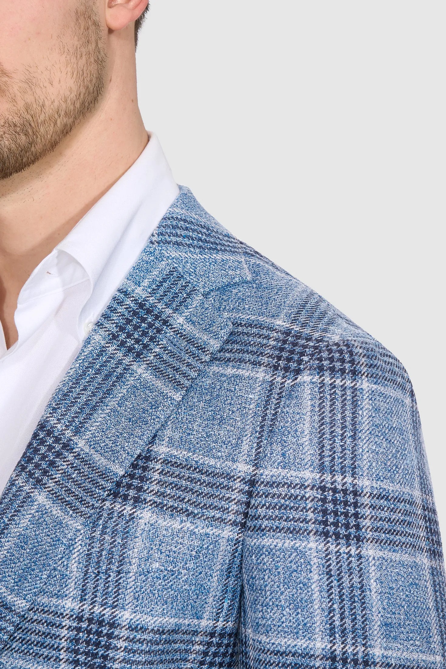New Suitsupply Havana Light Blue Check Linen, Silk, Cotton Blazer - Size 36R and 38R
