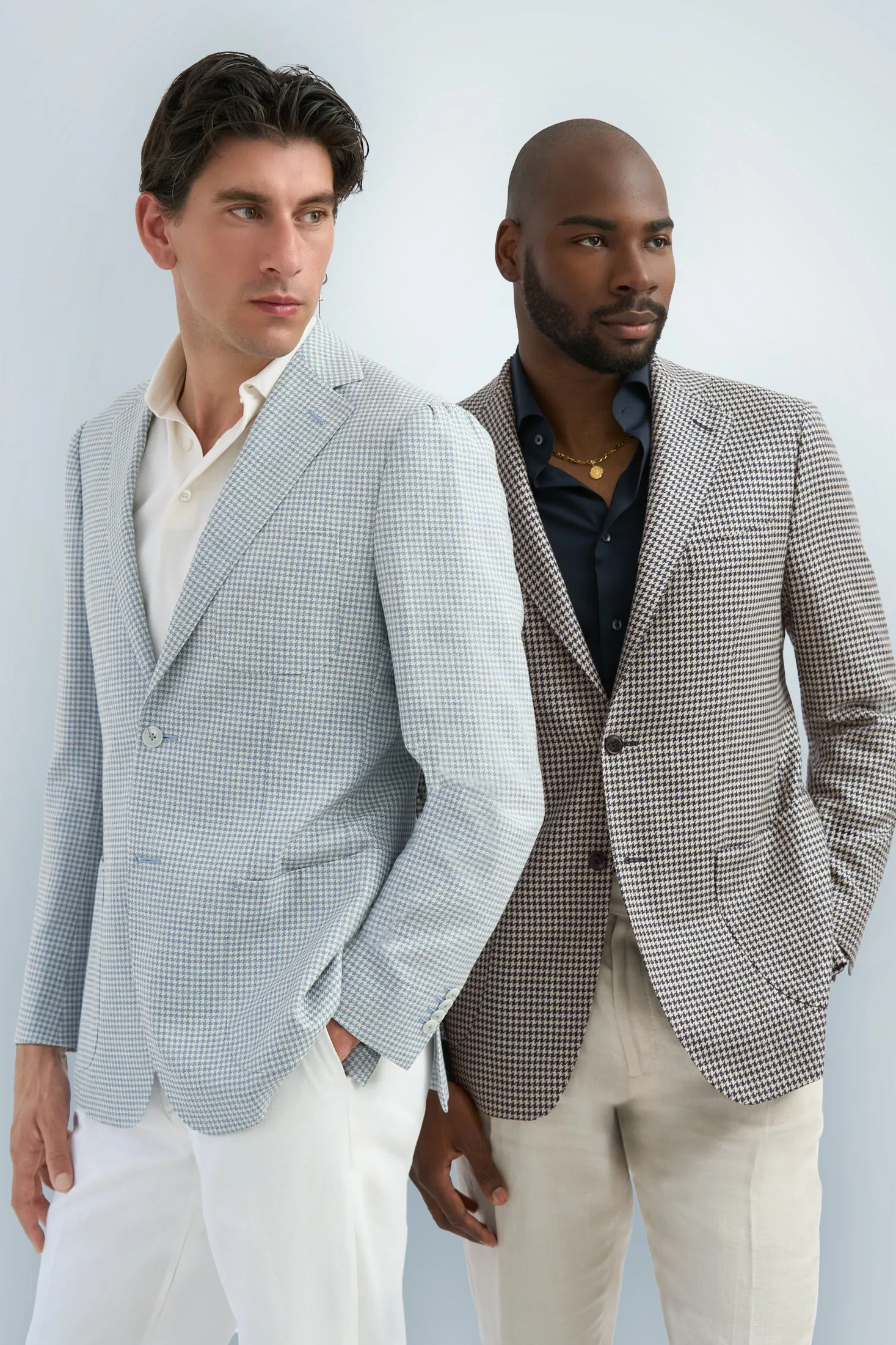 New Suitsupply Havana Light Blue Houndstooth Wool, Mulberry Silk, Linen Blazer - Only Regular Sizes Available