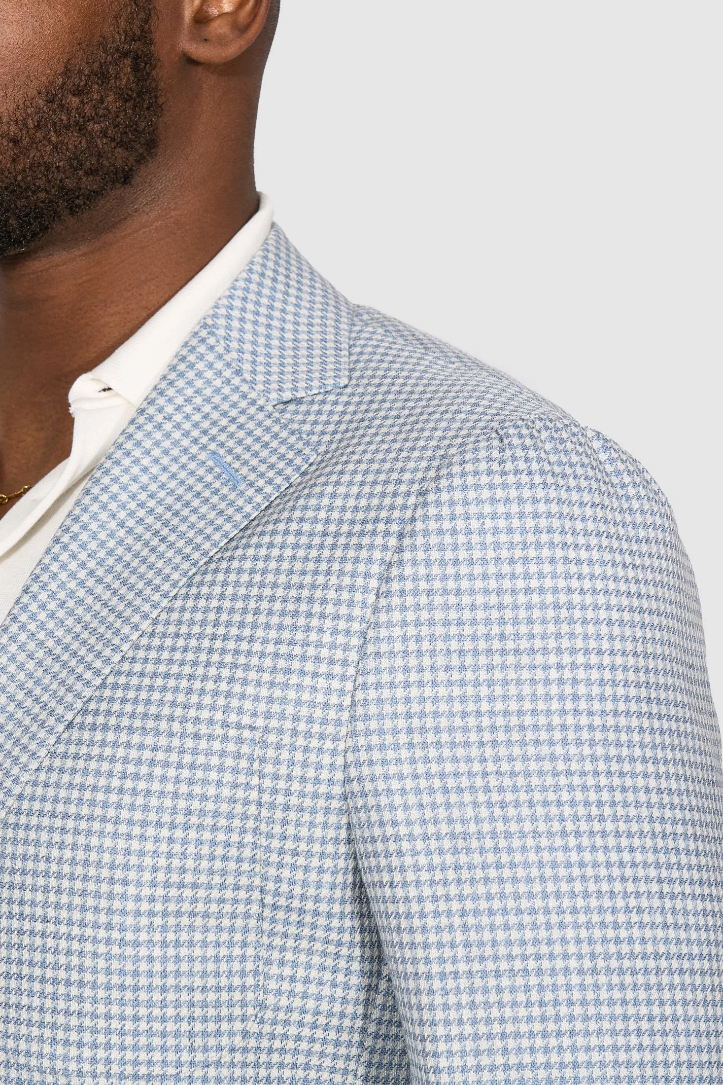 New Suitsupply Havana Light Blue Houndstooth Wool, Mulberry Silk, Linen Blazer - Only Regular Sizes Available