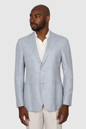 New Suitsupply Havana Light Blue Houndstooth Wool, Mulberry Silk, Linen Blazer - Only Regular Sizes Available