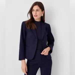 NEW Sz 8P Ann taylor two-button blazer in seasonless stretch navy blue solid