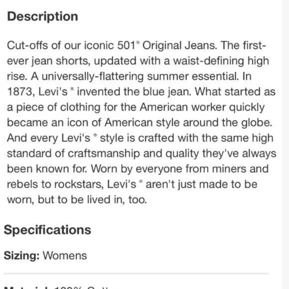 NEW Waterless Levi’s 501 Black Distressed Raw Hem High Waisted Size 29 Shorts