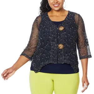 Nina Leonard Women's Plus Size Coconut Button Bolero Cardigan With Tank