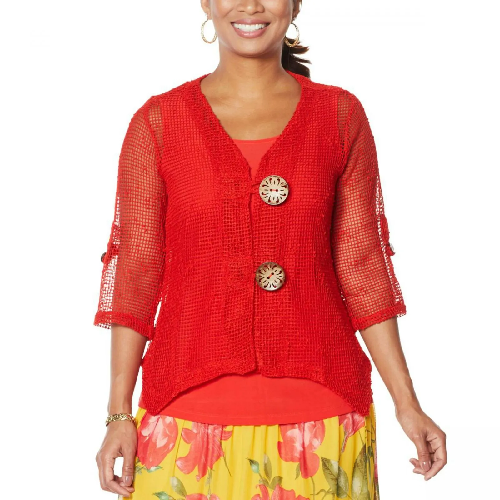 Nina Leonard Women's Plus Size Coconut Button Bolero Cardigan With Tank