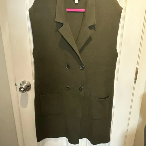 NWOT J.Jill Majestic Double  Breasted Gilet Sweater Forest Green Size Medium
