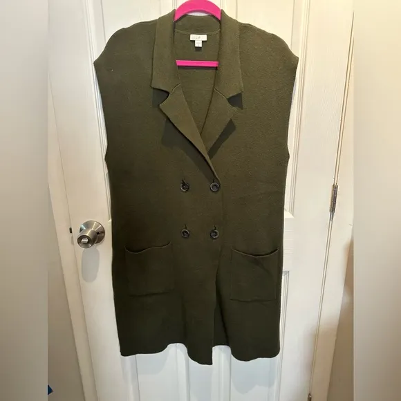 NWOT J.Jill Majestic Double  Breasted Gilet Sweater Forest Green Size Medium
