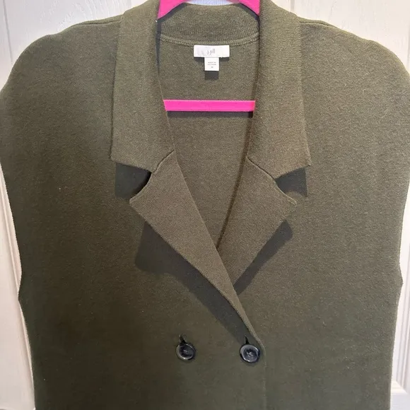 NWOT J.Jill Majestic Double  Breasted Gilet Sweater Forest Green Size Medium