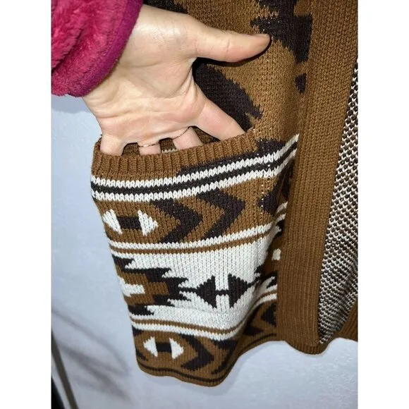 Nwt $89 Lucky Brand Aztec Pockets Sweater Cardigan Small Southwestern D1