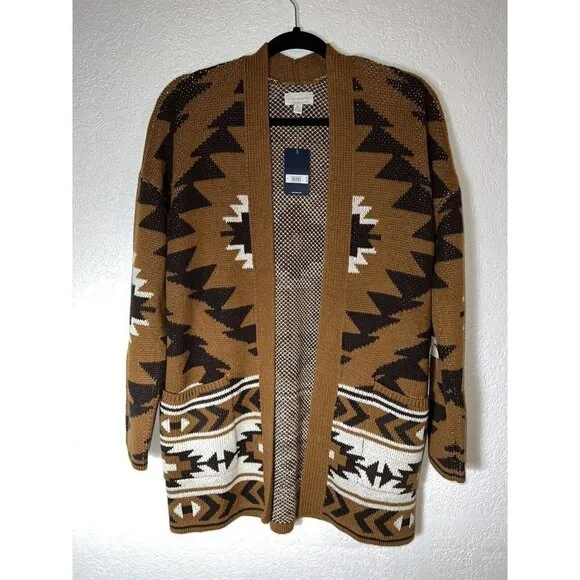 Nwt $89 Lucky Brand Aztec Pockets Sweater Cardigan Small Southwestern D1