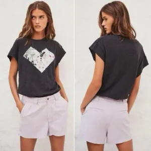 NWT Ba&amp;Sh Prisme Flowing Shorts Purple Size L High Waisted Pleated Lyocell $185