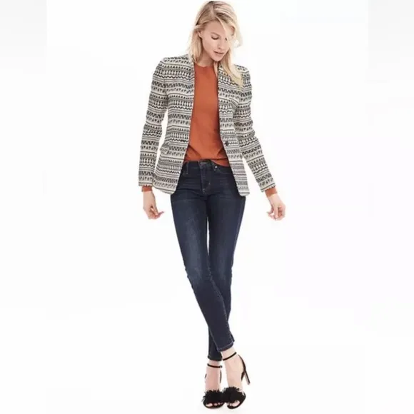 NWT Banana Republic Jacquard One-Button Blazer in Black and White Size 0