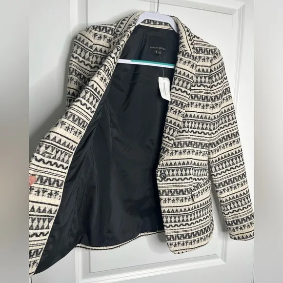 NWT Banana Republic Jacquard One-Button Blazer in Black and White Size 0