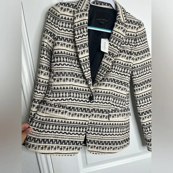 NWT Banana Republic Jacquard One-Button Blazer in Black and White Size 0