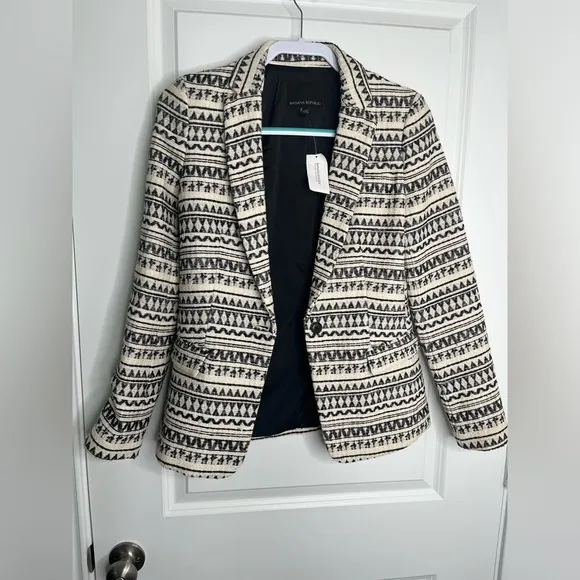 NWT Banana Republic Jacquard One-Button Blazer in Black and White Size 0