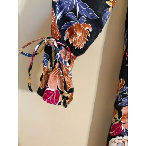 NWT Band Of The Free Black Berry Floral Hi-Lo Wrap Maxi Dress Size S