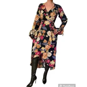 NWT Band Of The Free Black Berry Floral Hi-Lo Wrap Maxi Dress Size S