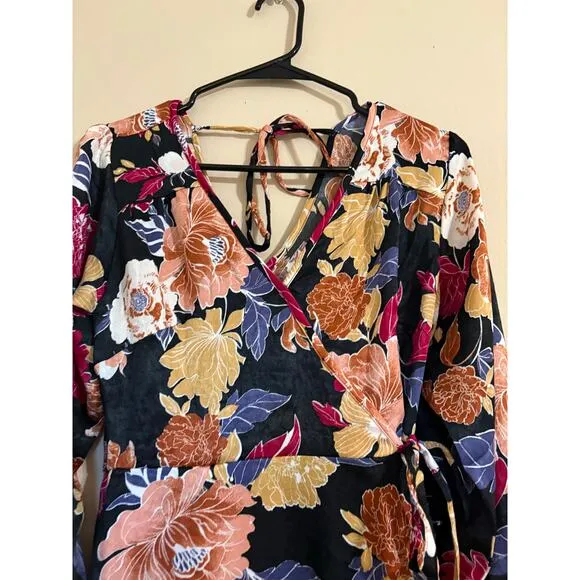 NWT Band Of The Free Black Berry Floral Hi-Lo Wrap Maxi Dress Size S