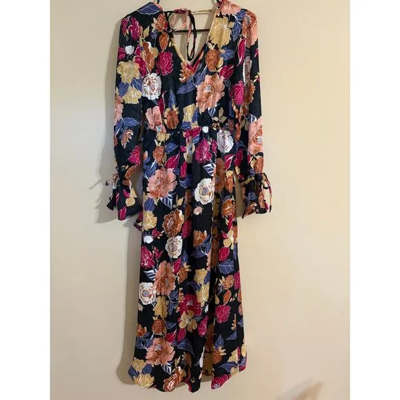 NWT Band Of The Free Black Berry Floral Hi-Lo Wrap Maxi Dress Size S
